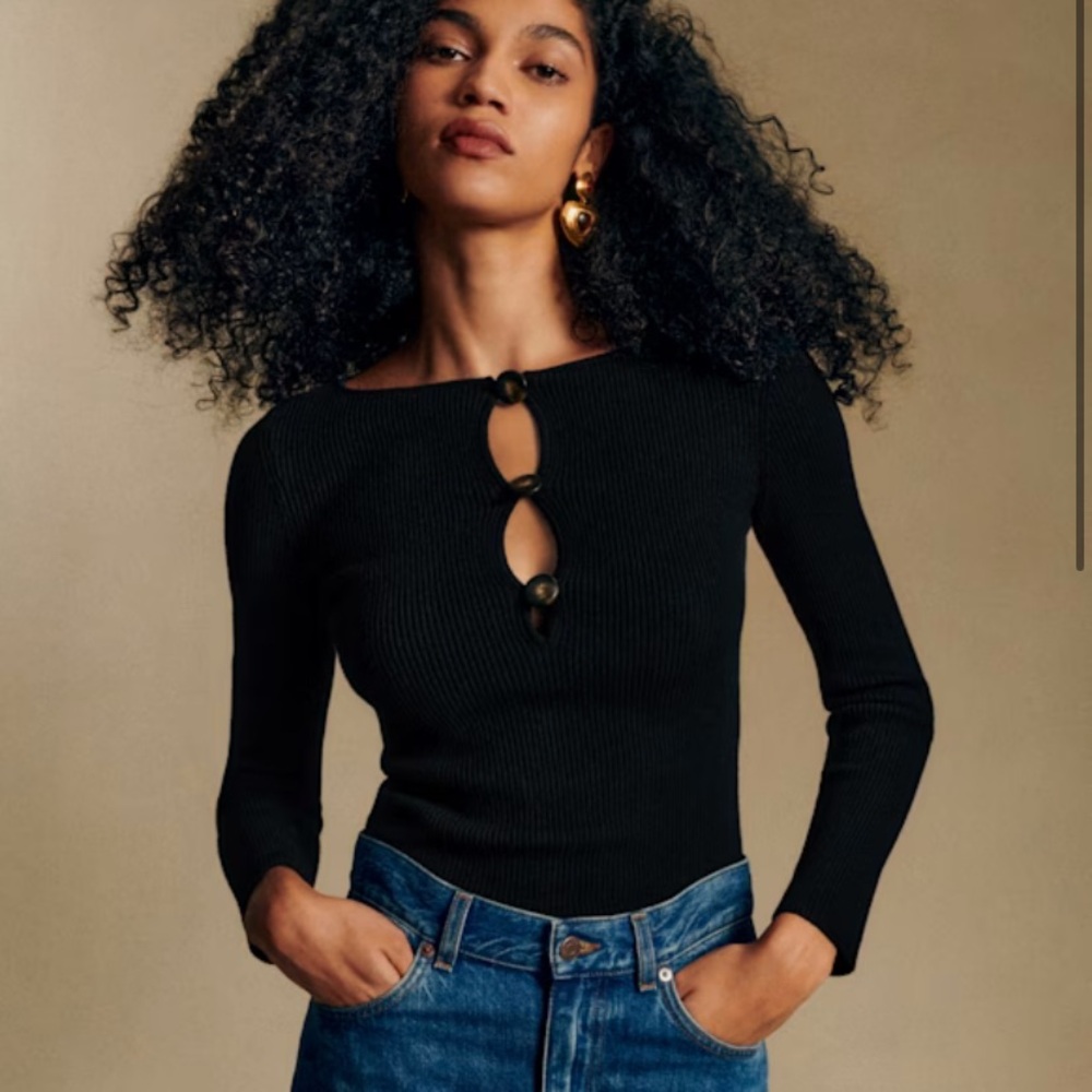 Sezane Long Sleeve Top with Buttons